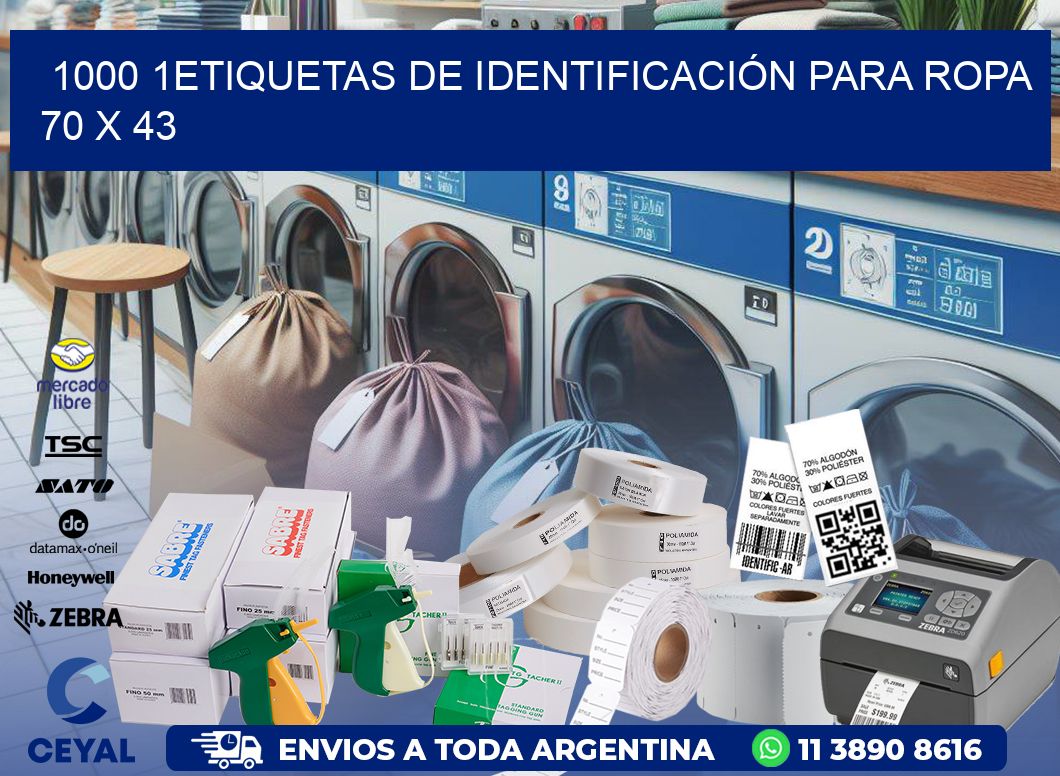 1000 1ETIQUETAS DE IDENTIFICACIÓN PARA ROPA 70 x 43