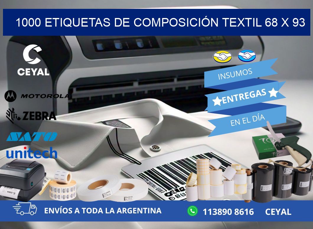 1000 ETIQUETAS DE COMPOSICIÓN TEXTIL 68 x 93