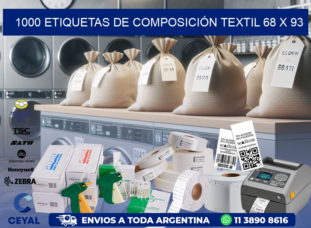 1000 ETIQUETAS DE COMPOSICIÓN TEXTIL 68 x 93