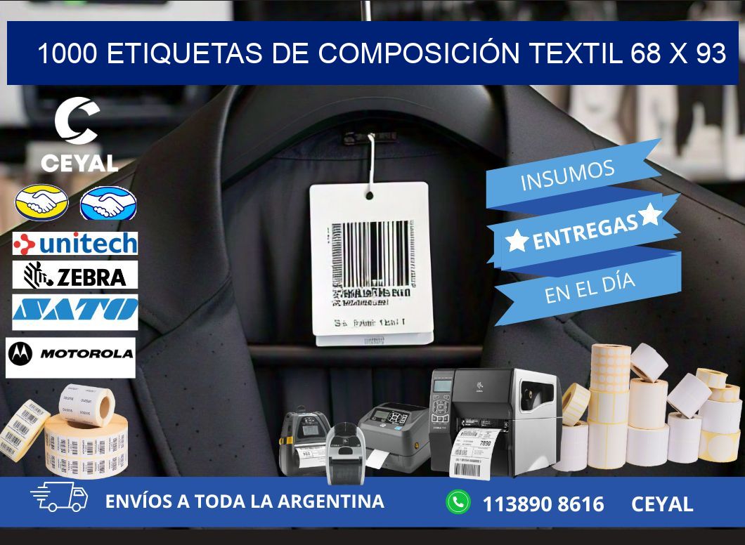 1000 ETIQUETAS DE COMPOSICIÓN TEXTIL 68 x 93