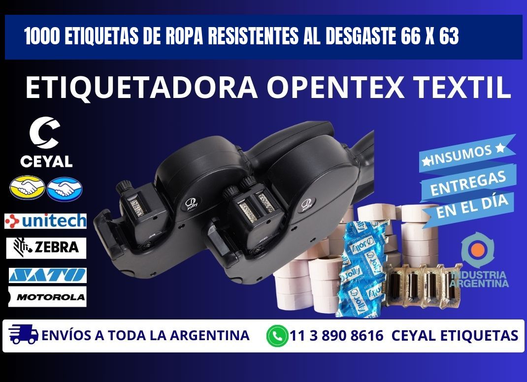 1000 ETIQUETAS DE ROPA RESISTENTES AL DESGASTE 66 x 63