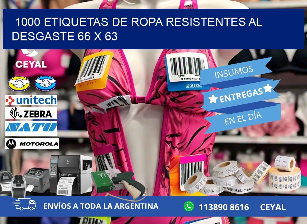 1000 ETIQUETAS DE ROPA RESISTENTES AL DESGASTE 66 x 63