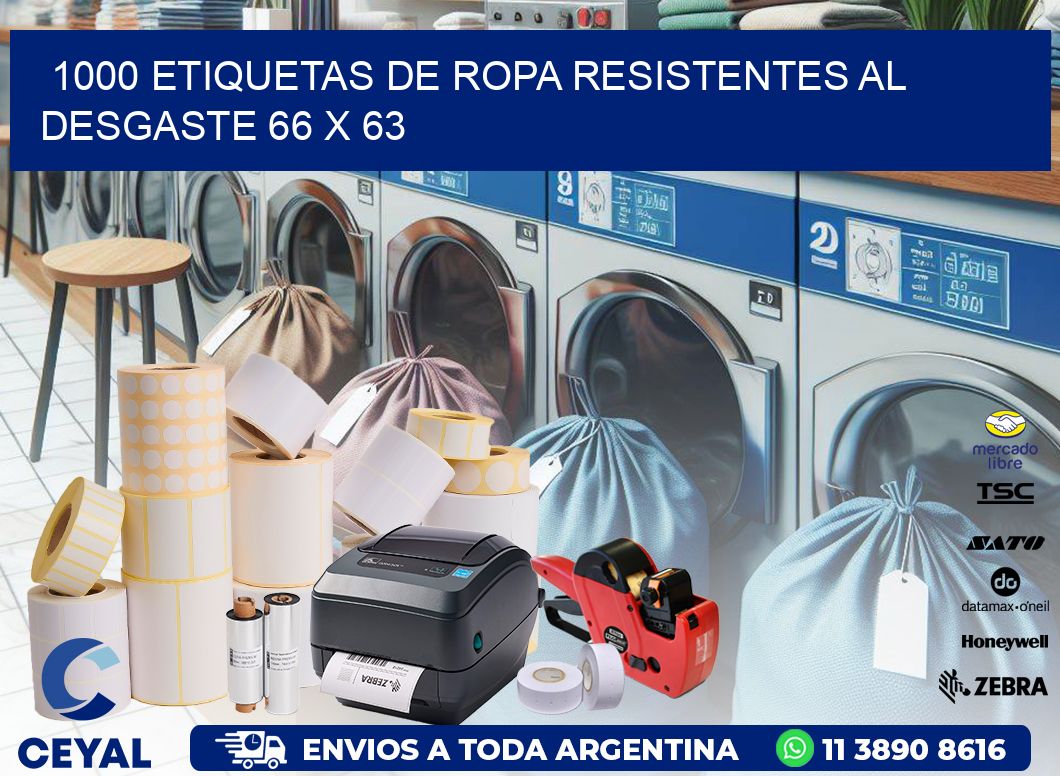 1000 ETIQUETAS DE ROPA RESISTENTES AL DESGASTE 66 x 63