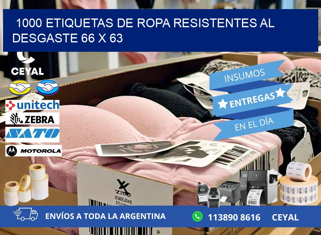 1000 ETIQUETAS DE ROPA RESISTENTES AL DESGASTE 66 x 63