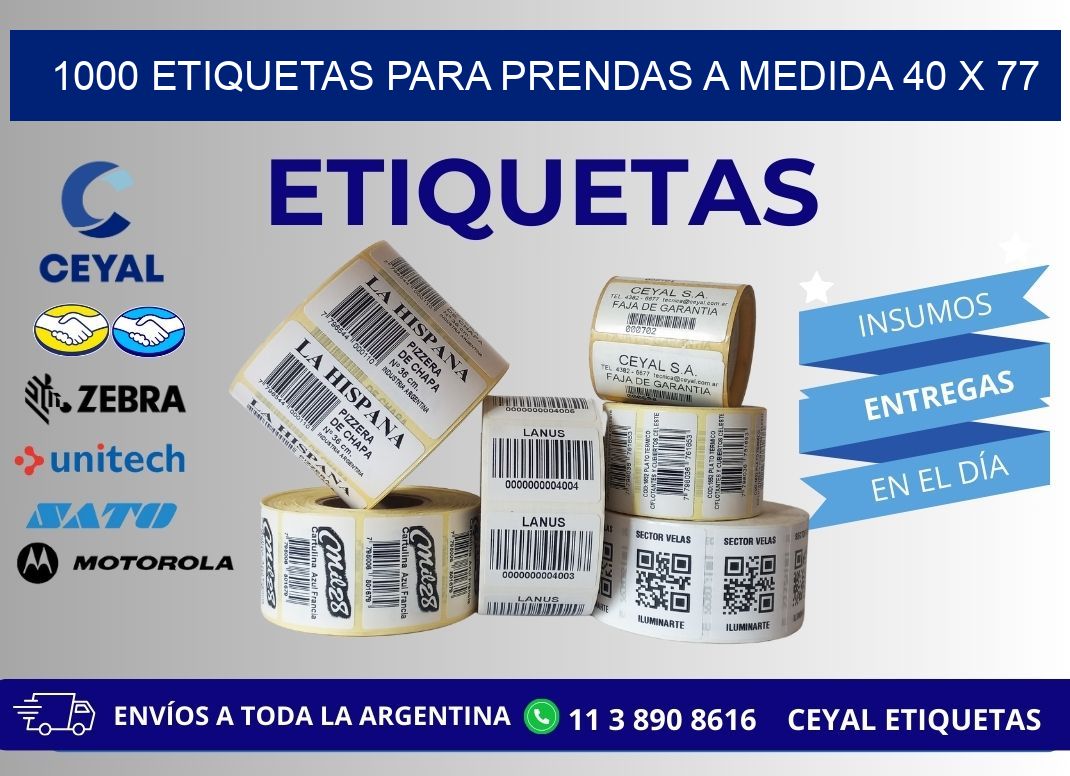 1000 ETIQUETAS PARA PRENDAS A MEDIDA 40 x 77