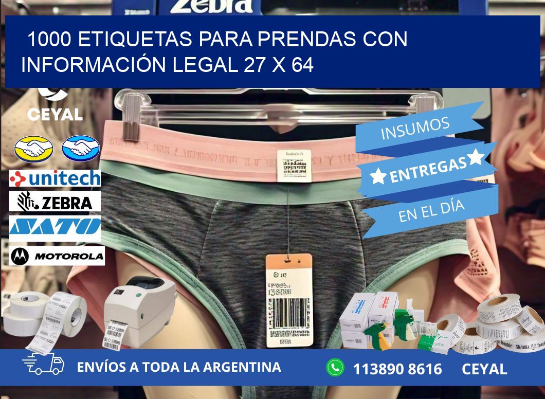 1000 ETIQUETAS PARA PRENDAS CON INFORMACIÓN LEGAL 27 x 64