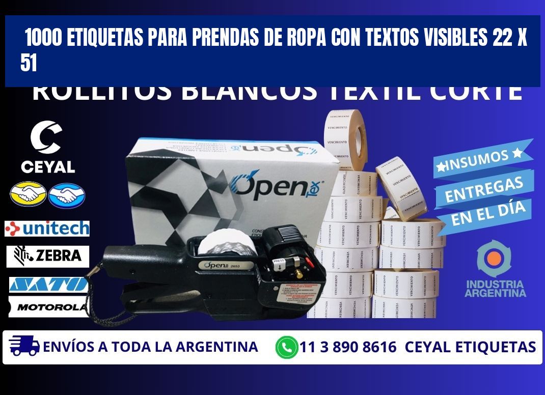 1000 ETIQUETAS PARA PRENDAS DE ROPA CON TEXTOS VISIBLES 22 x 51