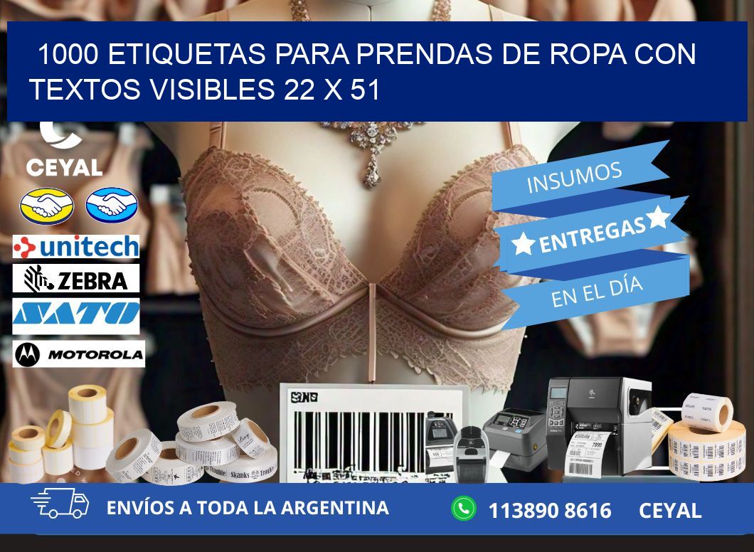 1000 ETIQUETAS PARA PRENDAS DE ROPA CON TEXTOS VISIBLES 22 x 51