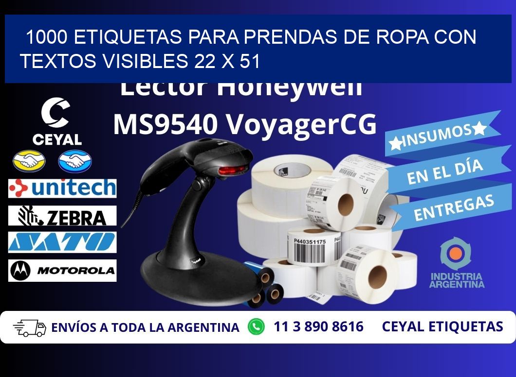 1000 ETIQUETAS PARA PRENDAS DE ROPA CON TEXTOS VISIBLES 22 x 51
