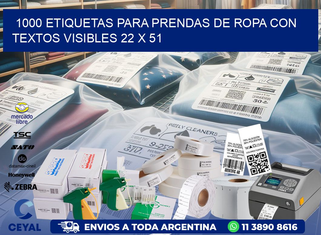 1000 ETIQUETAS PARA PRENDAS DE ROPA CON TEXTOS VISIBLES 22 x 51