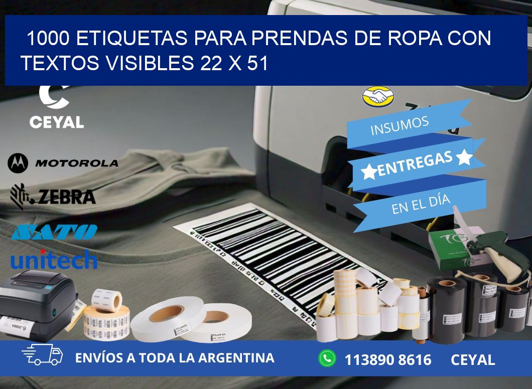 1000 ETIQUETAS PARA PRENDAS DE ROPA CON TEXTOS VISIBLES 22 x 51