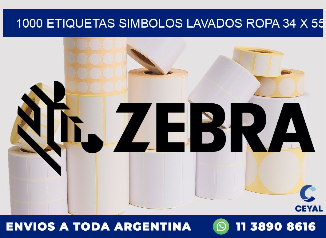 1000 ETIQUETAS SIMBOLOS LAVADOS ROPA 34 x 55