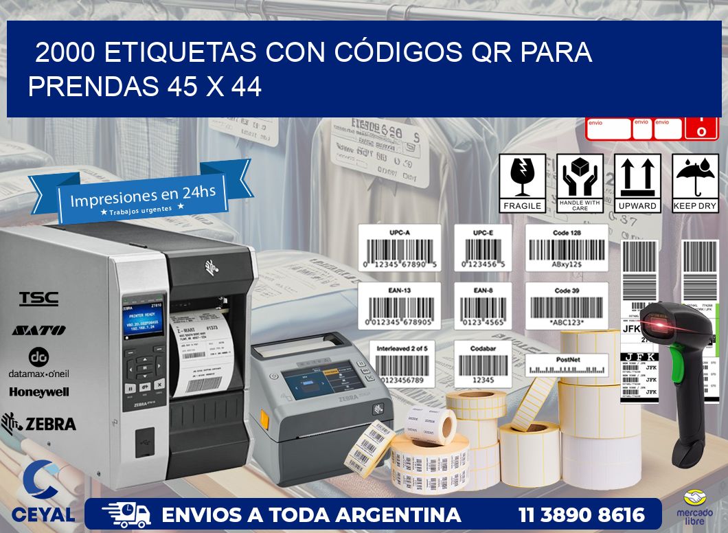 2000 ETIQUETAS CON CÓDIGOS QR PARA PRENDAS 45 x 44