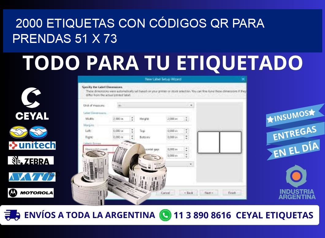 2000 ETIQUETAS CON CÓDIGOS QR PARA PRENDAS 51 x 73