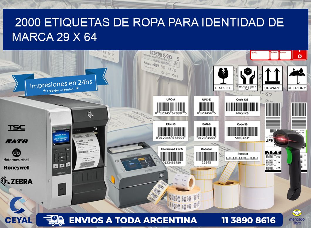 2000 ETIQUETAS DE ROPA PARA IDENTIDAD DE MARCA 29 x 64