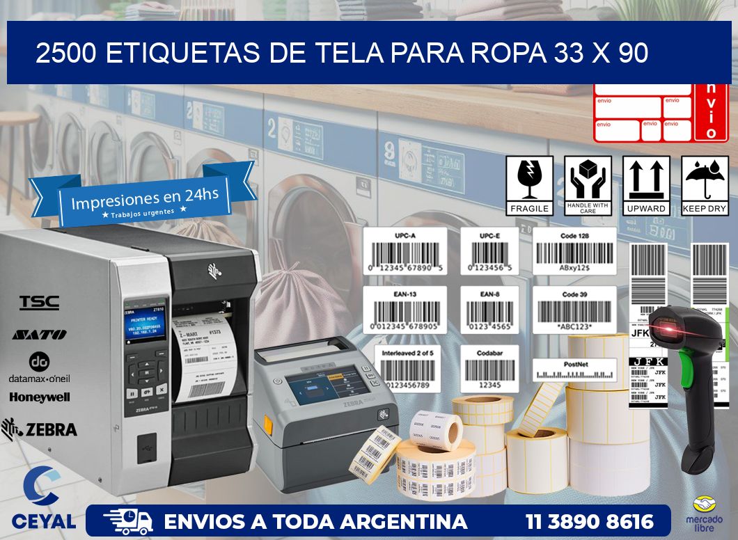 2500 ETIQUETAS DE TELA PARA ROPA 33 x 90