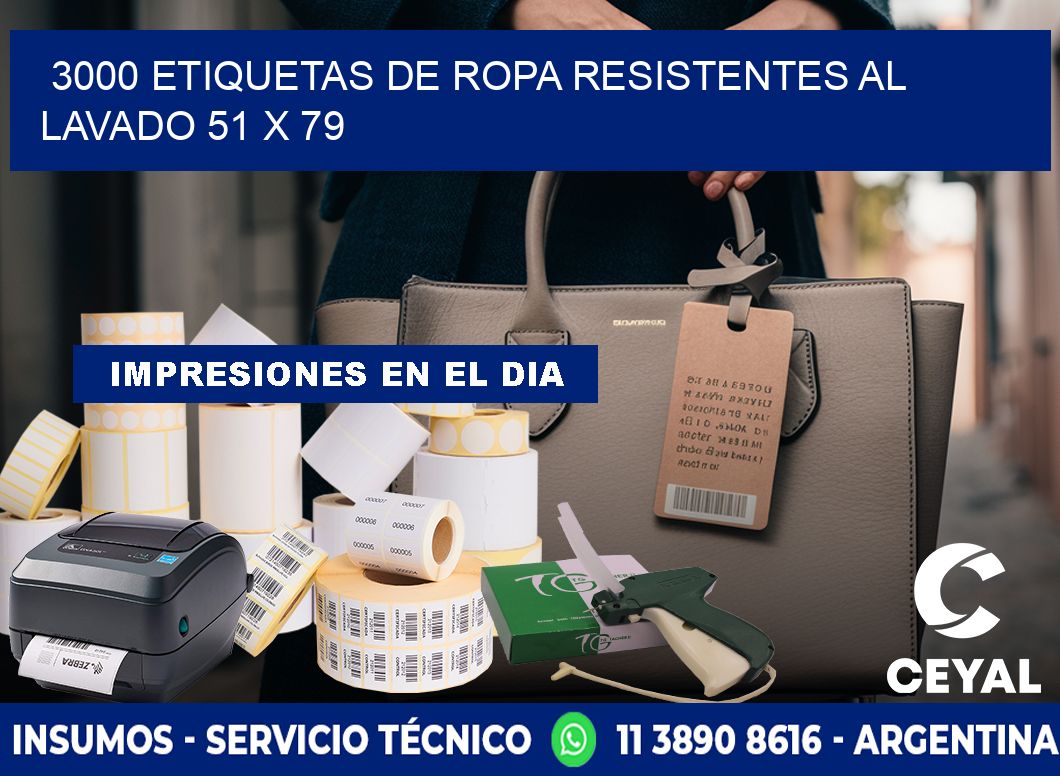 3000 ETIQUETAS DE ROPA RESISTENTES AL LAVADO 51 x 79