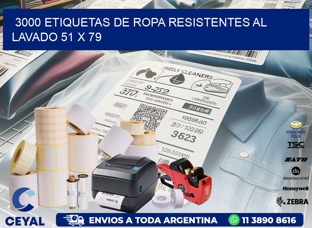 3000 ETIQUETAS DE ROPA RESISTENTES AL LAVADO 51 x 79