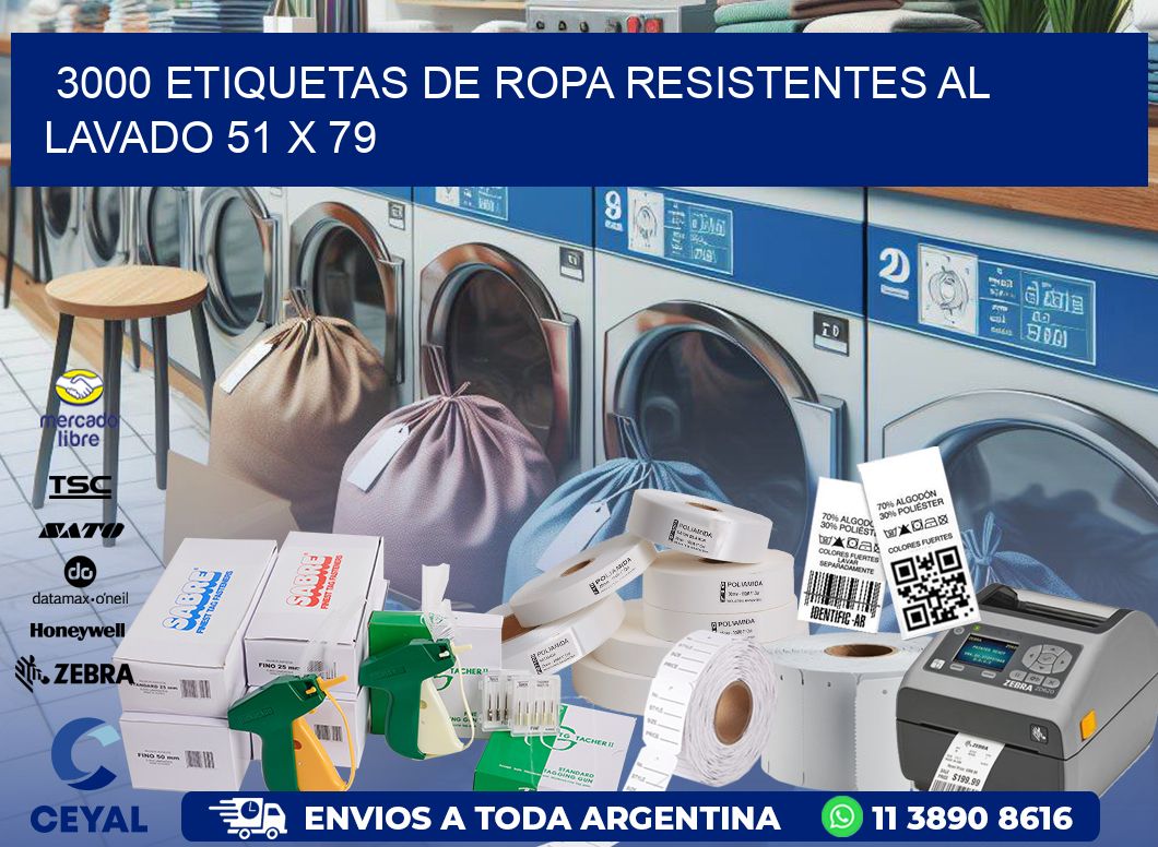 3000 ETIQUETAS DE ROPA RESISTENTES AL LAVADO 51 x 79