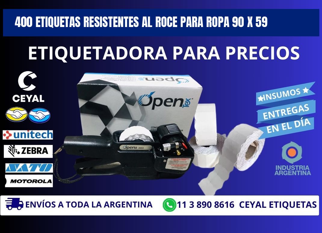 400 ETIQUETAS RESISTENTES AL ROCE PARA ROPA 90 x 59