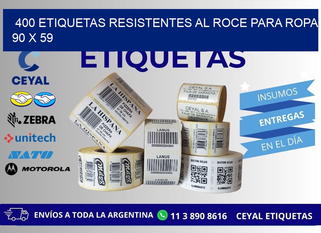 400 ETIQUETAS RESISTENTES AL ROCE PARA ROPA 90 x 59