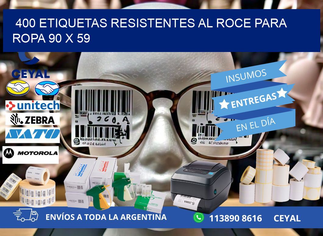 400 ETIQUETAS RESISTENTES AL ROCE PARA ROPA 90 x 59