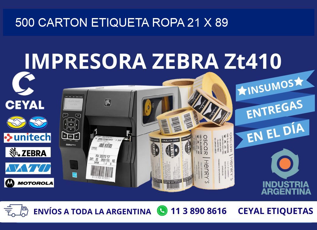 500 CARTON ETIQUETA ROPA 21 x 89