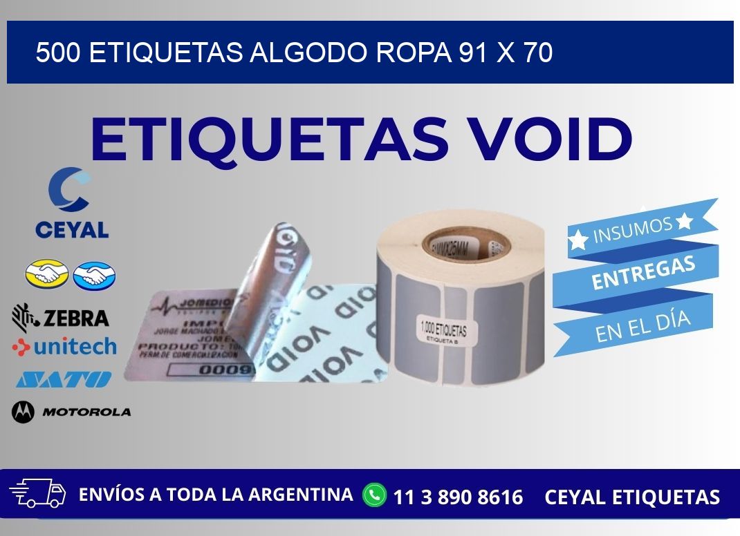 500 ETIQUETAS ALGODO ROPA 91 x 70