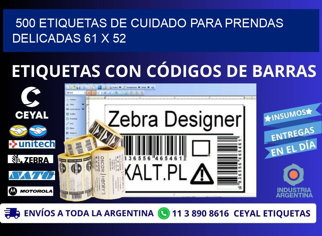 500 ETIQUETAS DE CUIDADO PARA PRENDAS DELICADAS 61 x 52