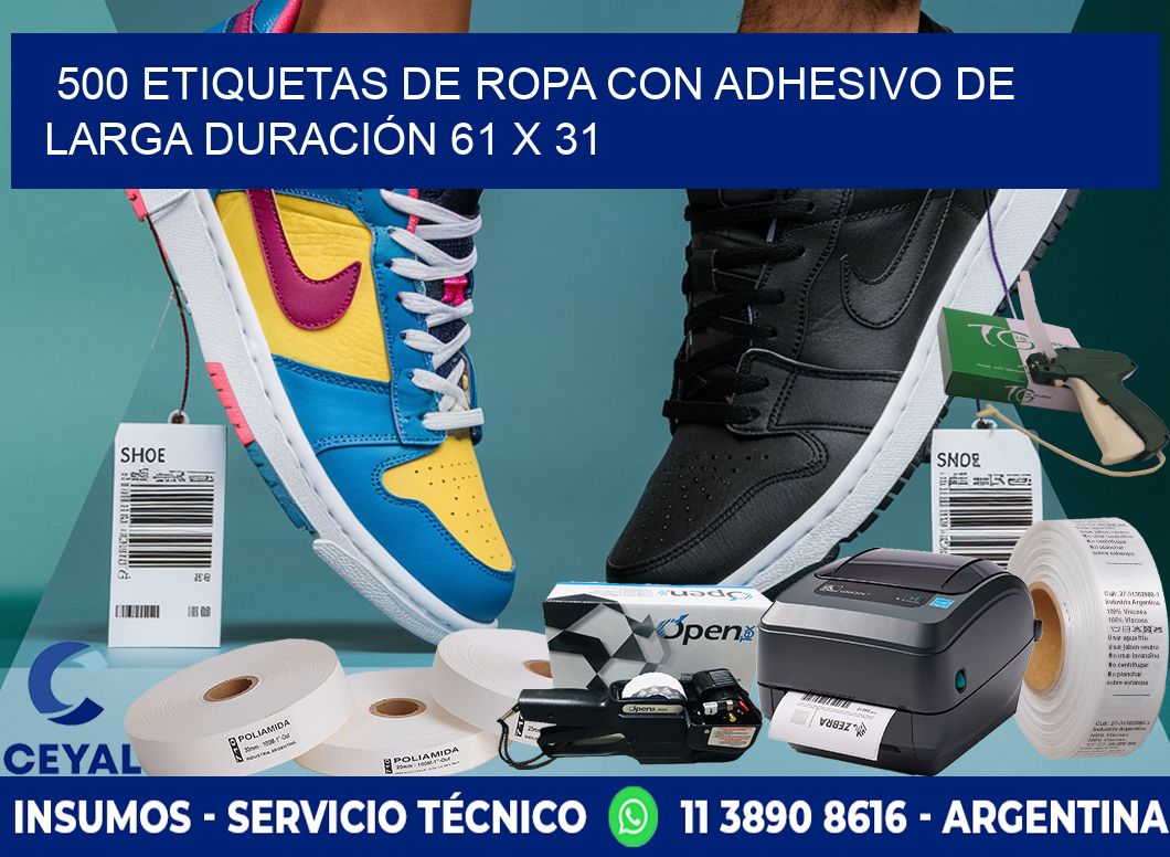 500 ETIQUETAS DE ROPA CON ADHESIVO DE LARGA DURACIÓN 61 x 31