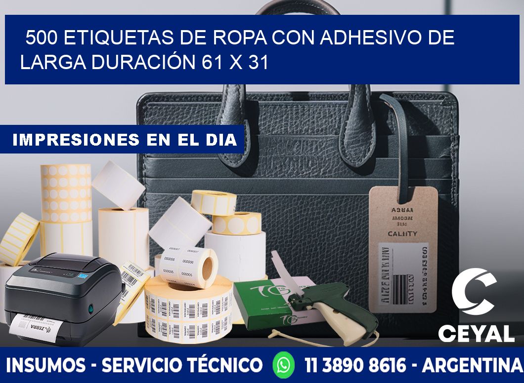 500 ETIQUETAS DE ROPA CON ADHESIVO DE LARGA DURACIÓN 61 x 31