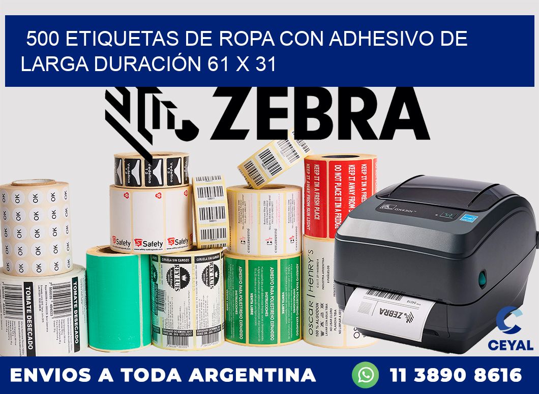 500 ETIQUETAS DE ROPA CON ADHESIVO DE LARGA DURACIÓN 61 x 31