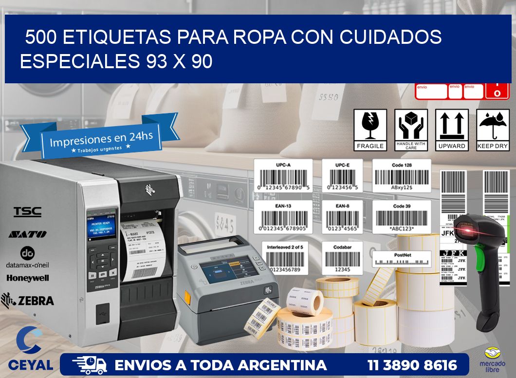 500 ETIQUETAS PARA ROPA CON CUIDADOS ESPECIALES 93 x 90