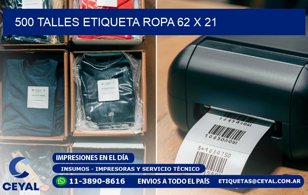 500 TALLES ETIQUETA ROPA 62 x 21