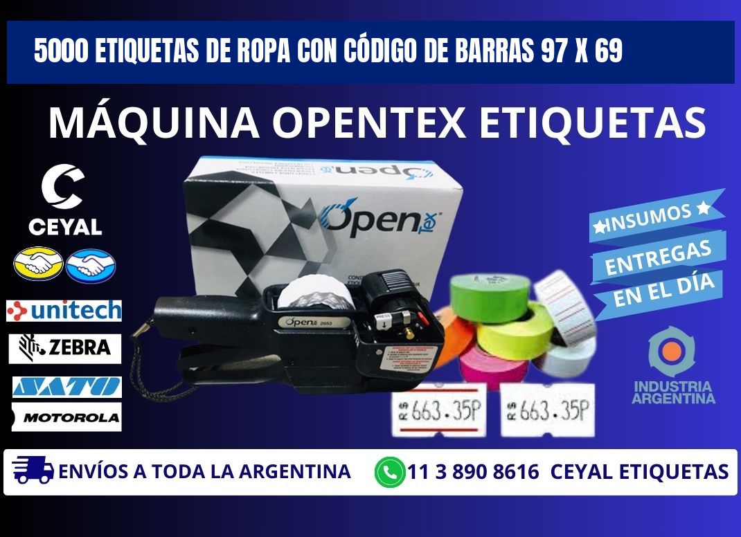 5000 ETIQUETAS DE ROPA CON CÓDIGO DE BARRAS 97 x 69