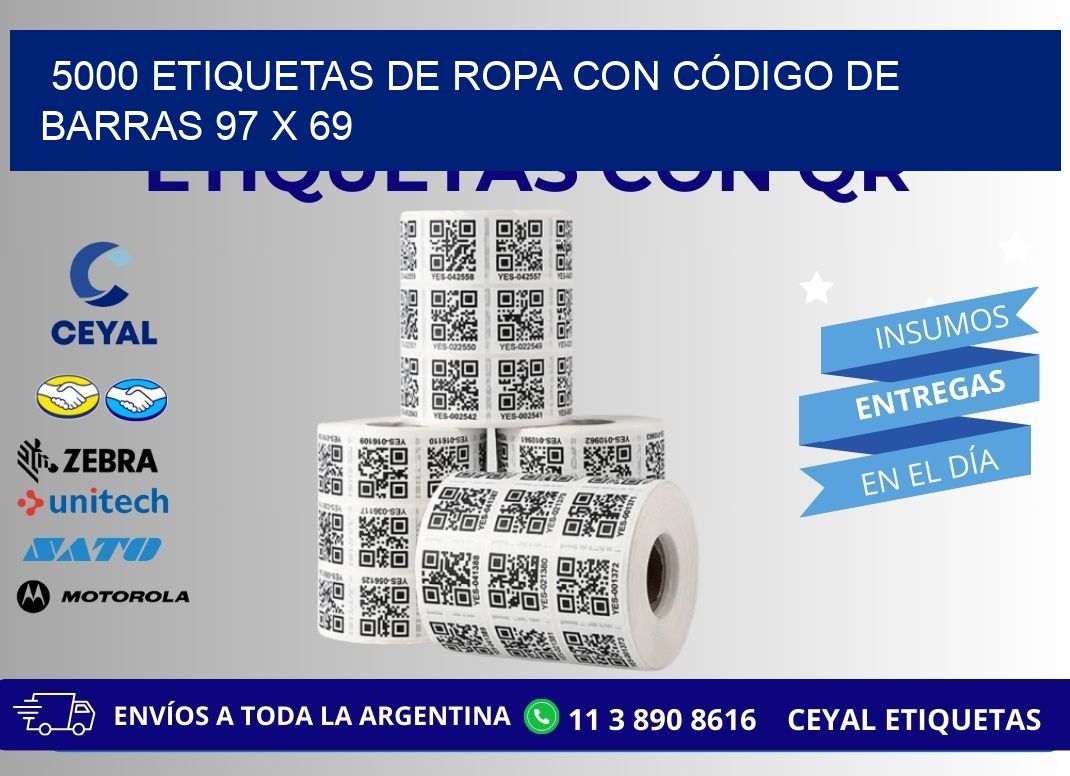 5000 ETIQUETAS DE ROPA CON CÓDIGO DE BARRAS 97 x 69