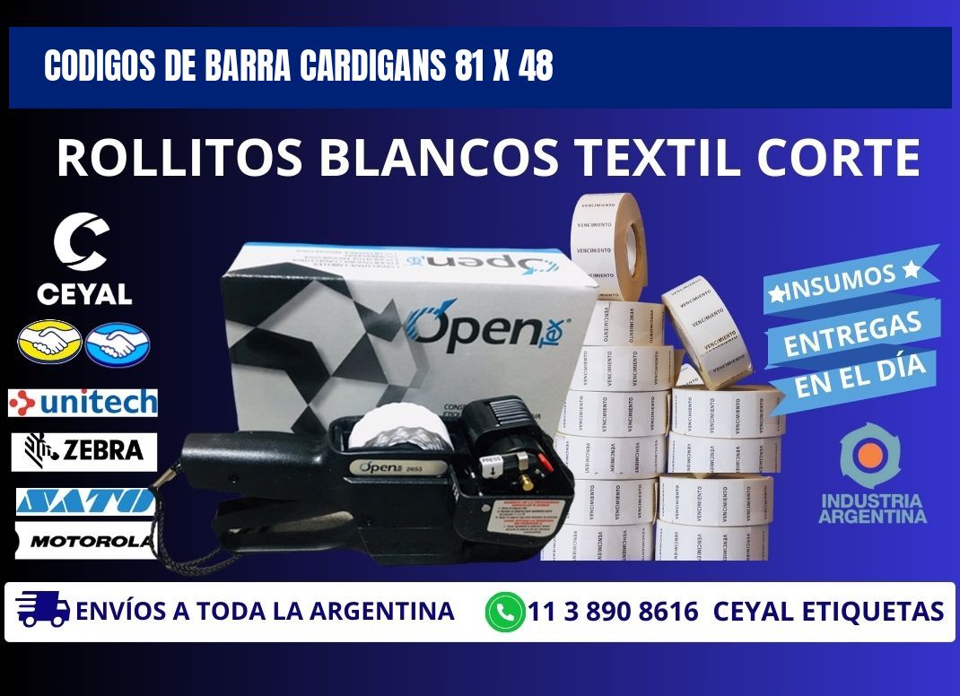 CODIGOS DE BARRA CARDIGANS 81 x 48