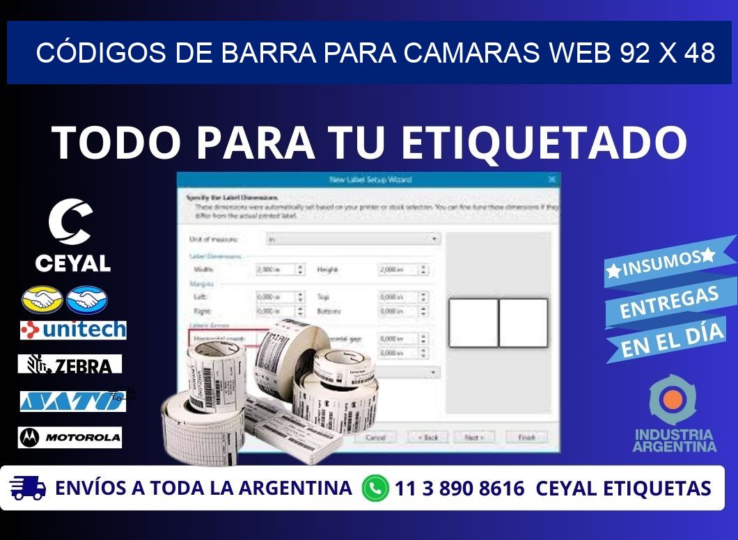 CÓDIGOS DE BARRA PARA CAMARAS WEB 92 x 48