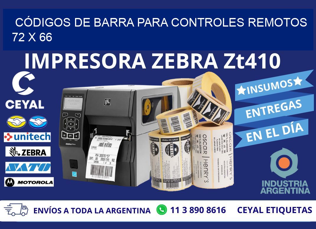 CÓDIGOS DE BARRA PARA CONTROLES REMOTOS 72 x 66