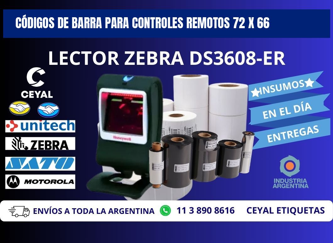 CÓDIGOS DE BARRA PARA CONTROLES REMOTOS 72 x 66