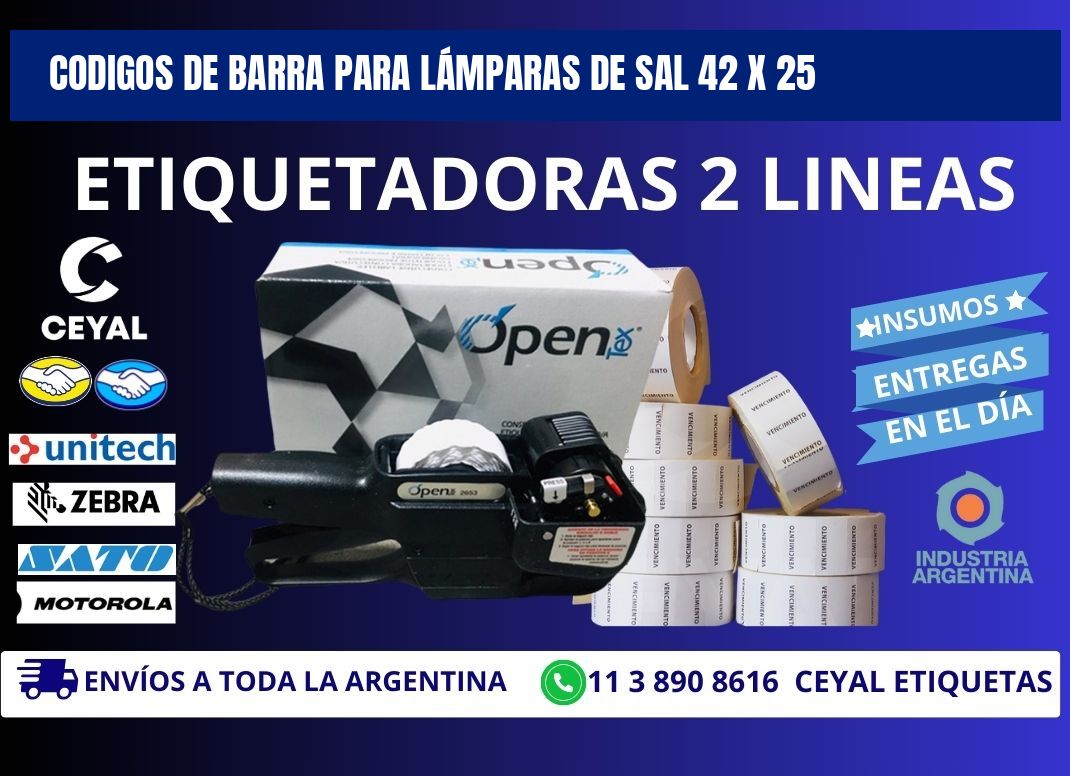 CODIGOS DE BARRA PARA LÁMPARAS DE SAL 42 x 25