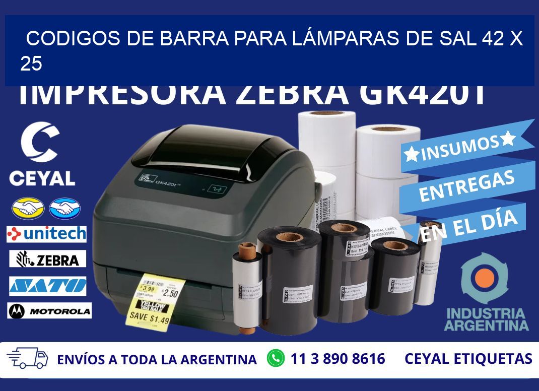CODIGOS DE BARRA PARA LÁMPARAS DE SAL 42 x 25