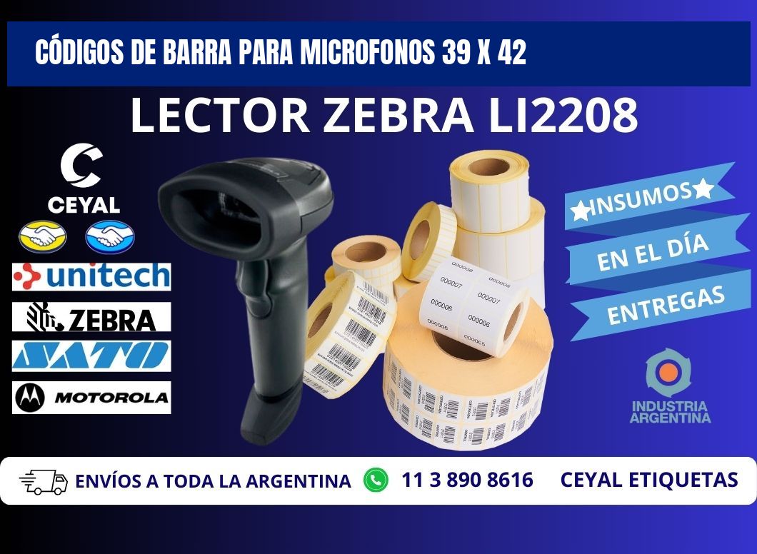 CÓDIGOS DE BARRA PARA MICROFONOS 39 x 42