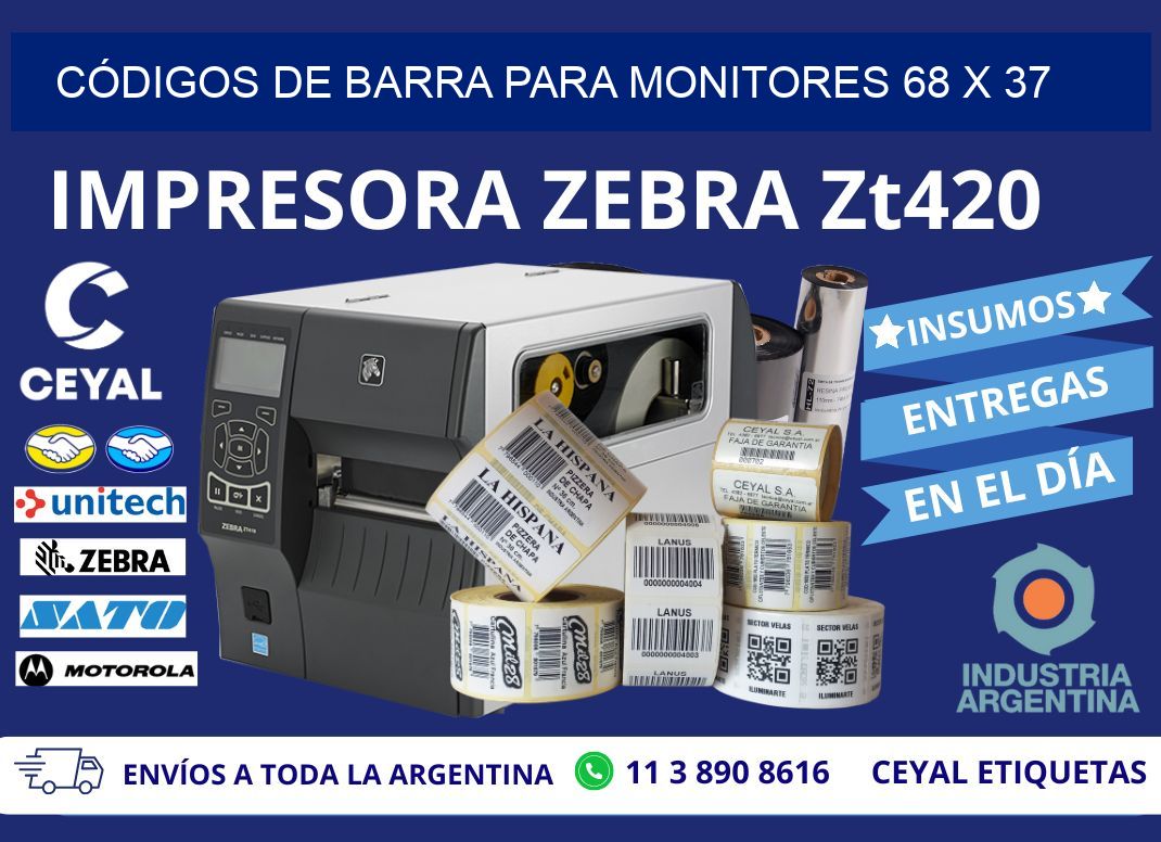 CÓDIGOS DE BARRA PARA MONITORES 68 x 37