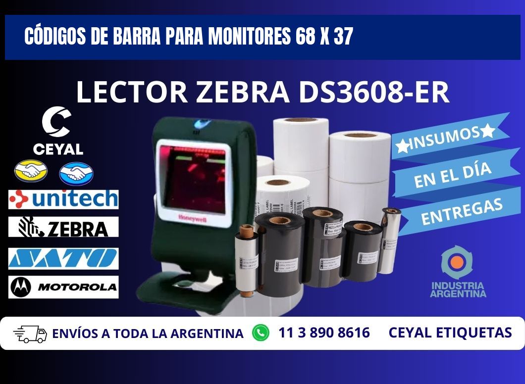 CÓDIGOS DE BARRA PARA MONITORES 68 x 37