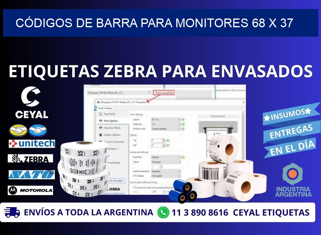 CÓDIGOS DE BARRA PARA MONITORES 68 x 37