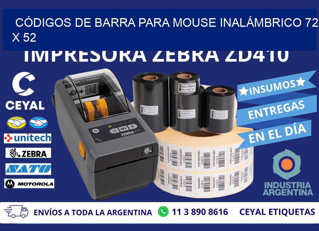 CÓDIGOS DE BARRA PARA MOUSE INALÁMBRICO 72 x 52