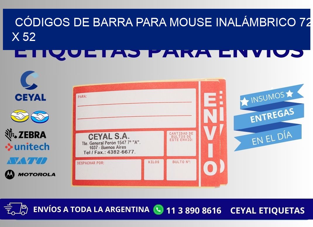 CÓDIGOS DE BARRA PARA MOUSE INALÁMBRICO 72 x 52