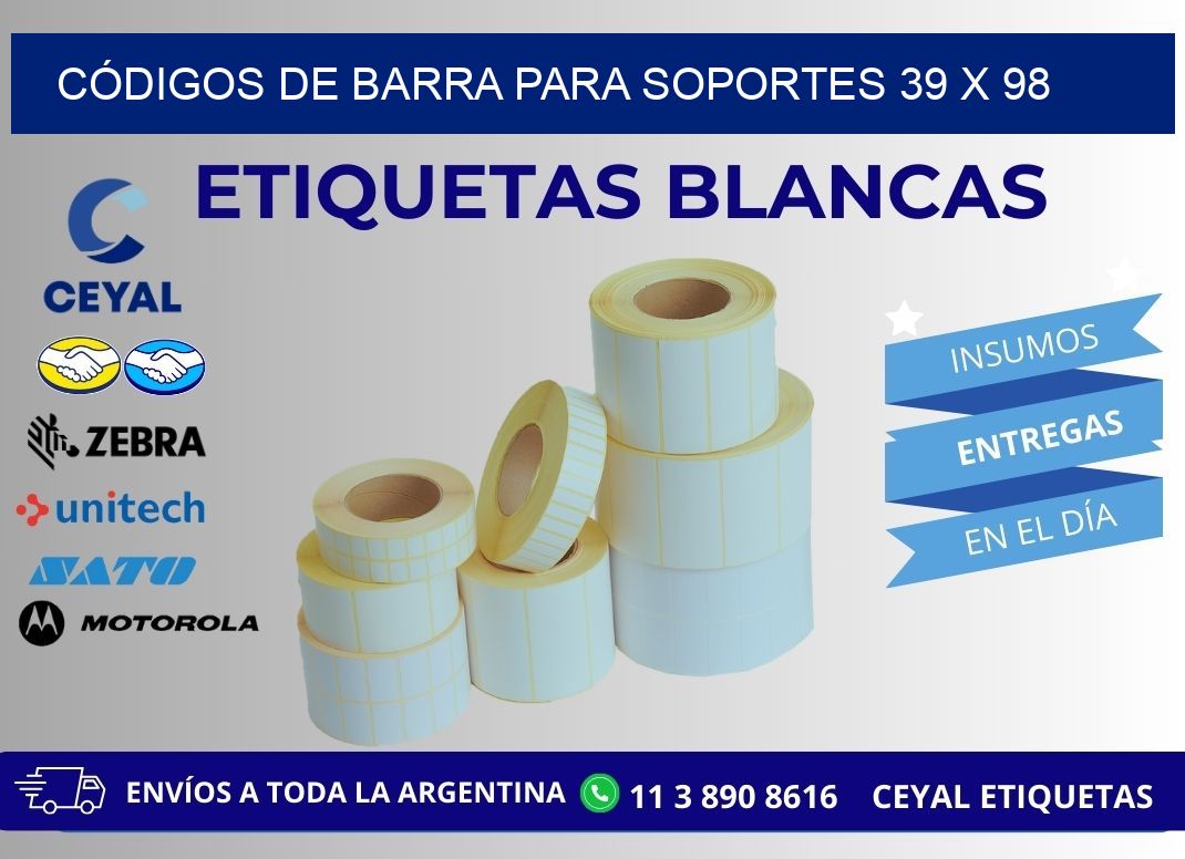 CÓDIGOS DE BARRA PARA SOPORTES 39 x 98