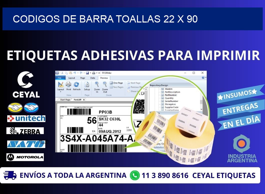 CODIGOS DE BARRA TOALLAS 22 x 90